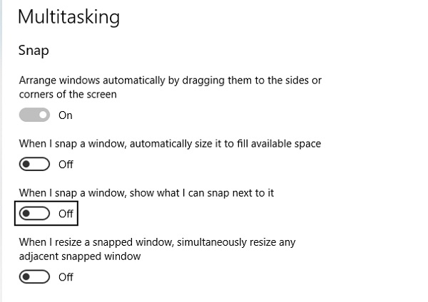 windows 10 snap assist settings