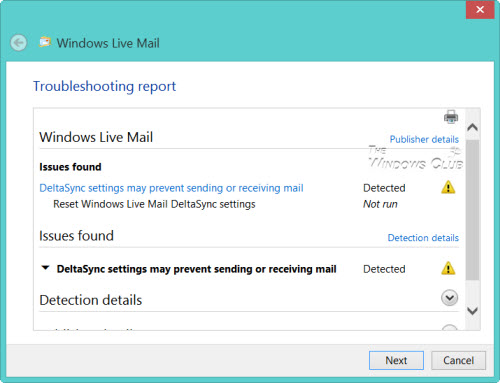 windows live mail calendar service error