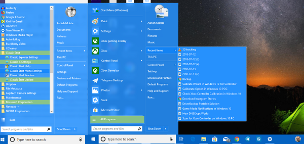 windows 10 classic start menu 2018